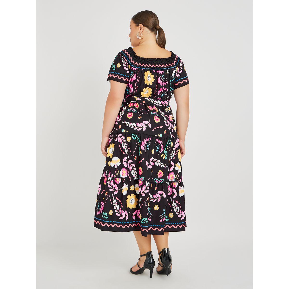 Styli Pluss Size Printed Smocked Neckline Maxi Dress-women-clothing-dresses-image-5