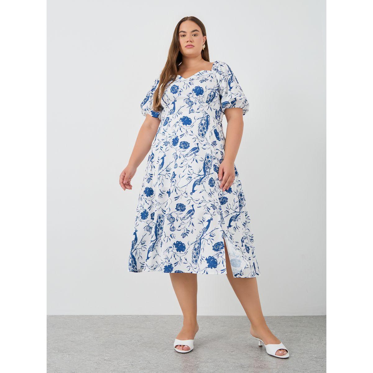 فستان ميدي بمقاس كبير وأكمام منفوخة-women-clothing-dresses-image-1