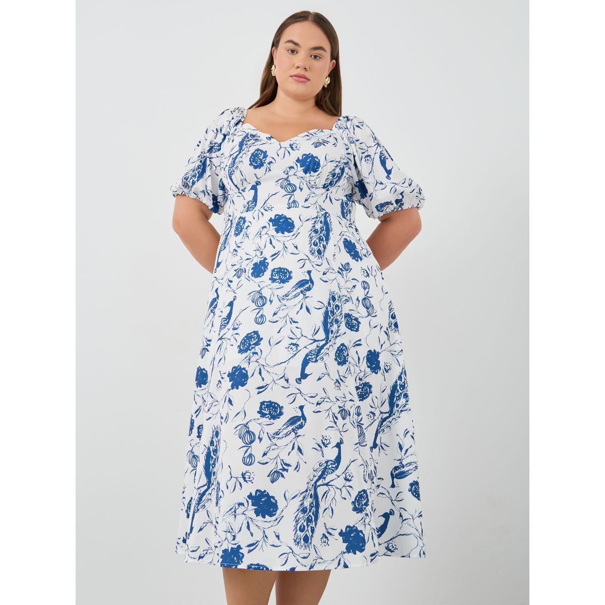 Styli Plus Size Puff Sleeve Printed Midi Dress-women-clothing-dresses-image-2
