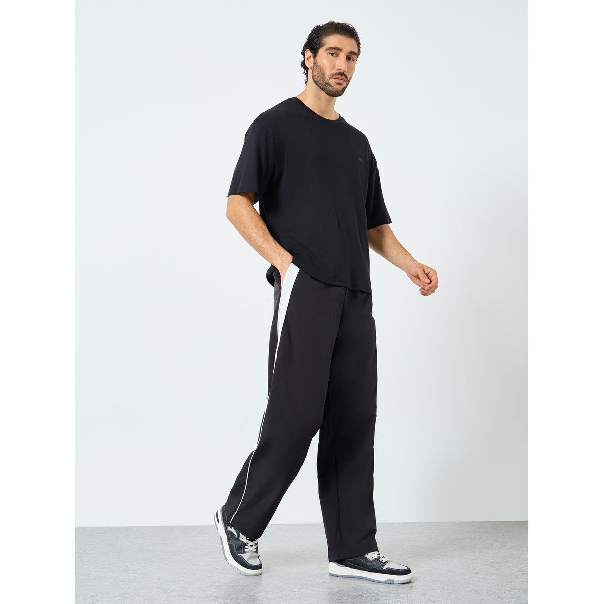 Styli Black Relaxed Fit Joggers with Side Piping and Placement Print-men-clothing-bottoms-joggers-image-2