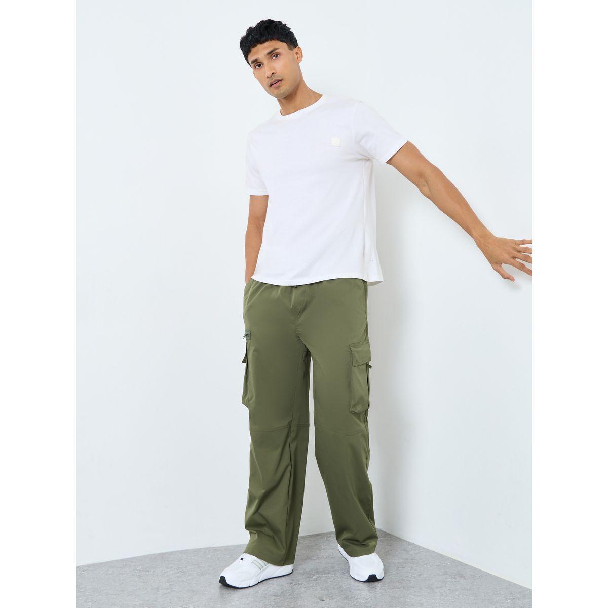 Styli Men Olive Woven Relaxed Fit Cargo Joggers-men-clothing-bottoms-joggers-image-2