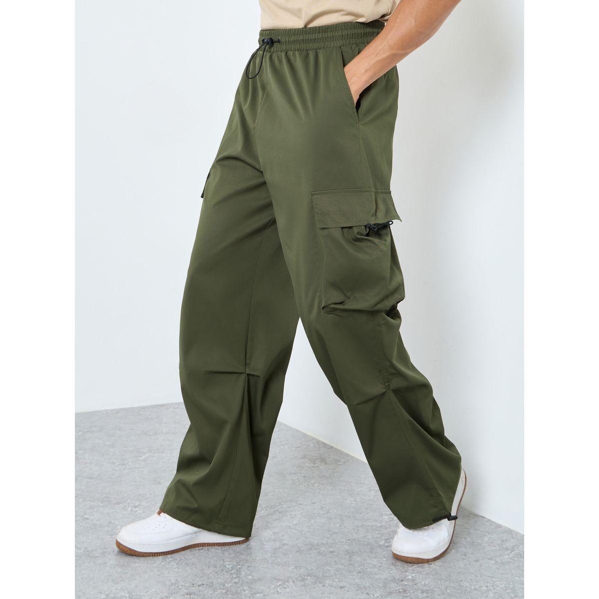 Styli Men Olive Woven Oversized Cargo Joggers with Adjustable Loop-men-clothing-bottoms-joggers-image-1