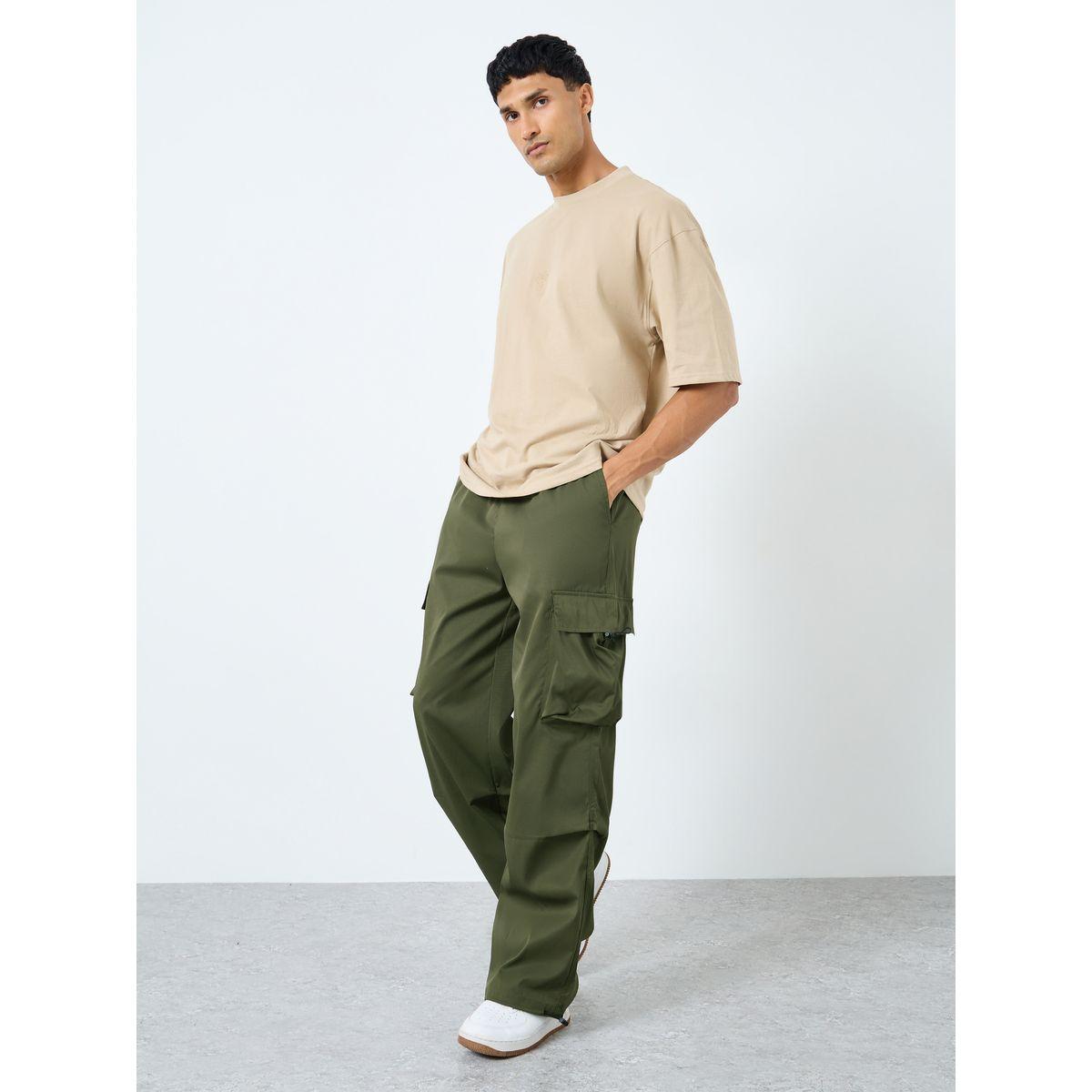 Styli Men Olive Woven Oversized Cargo Joggers with Adjustable Loop-men-clothing-bottoms-joggers-image-2