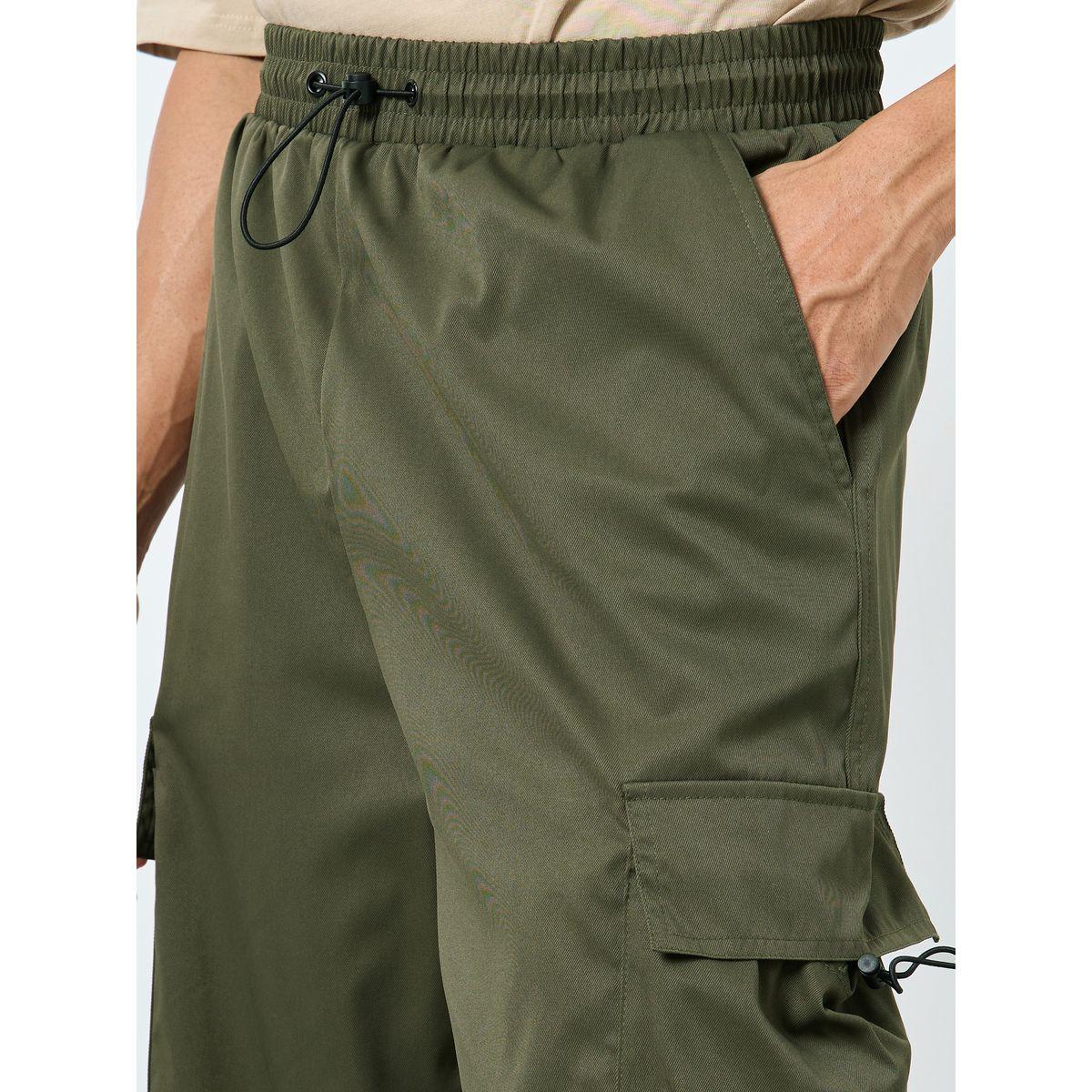 Styli Men Olive Woven Oversized Cargo Joggers with Adjustable Loop-men-clothing-bottoms-joggers-image-3