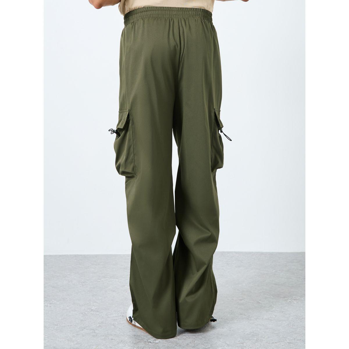 Styli Men Olive Woven Oversized Cargo Joggers with Adjustable Loop-men-clothing-bottoms-joggers-image-4