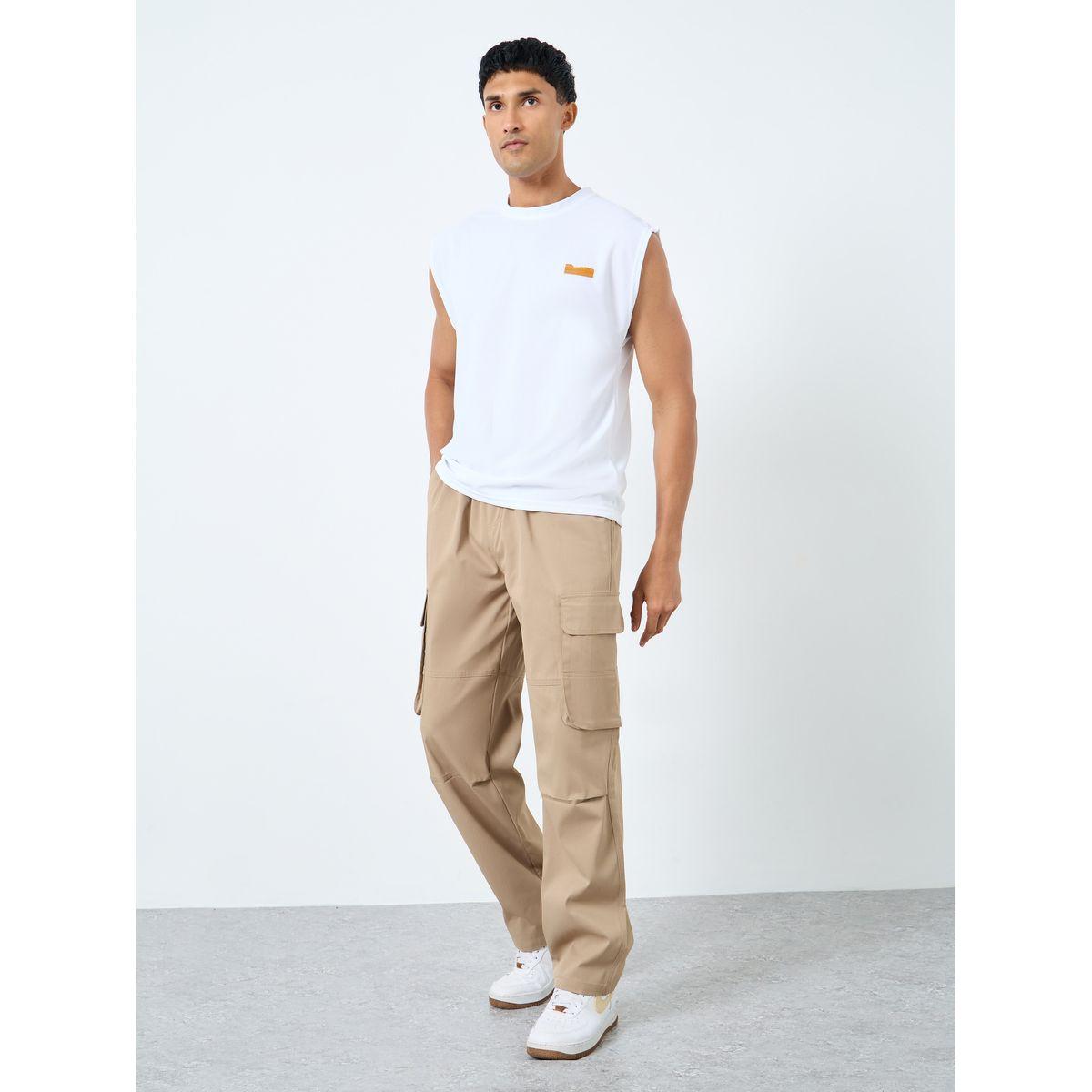 Styli Men Beige Woven Relaxed Fit Open Hem Joggers-men-clothing-bottoms-joggers-image-2