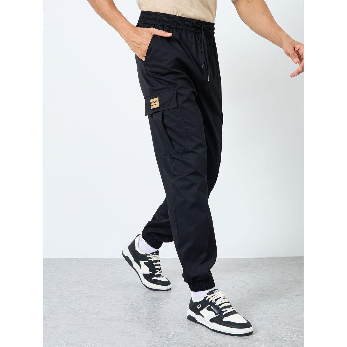 Styli Woven Oversized Cargo Joggers with Cuffed Hem and Badge-men-clothing-bottoms-joggers-image-1