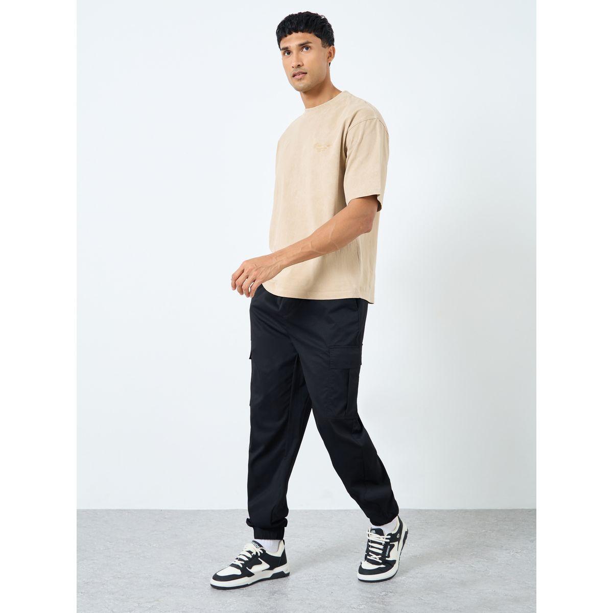 Styli Woven Oversized Cargo Joggers with Cuffed Hem and Badge-men-clothing-bottoms-joggers-image-2