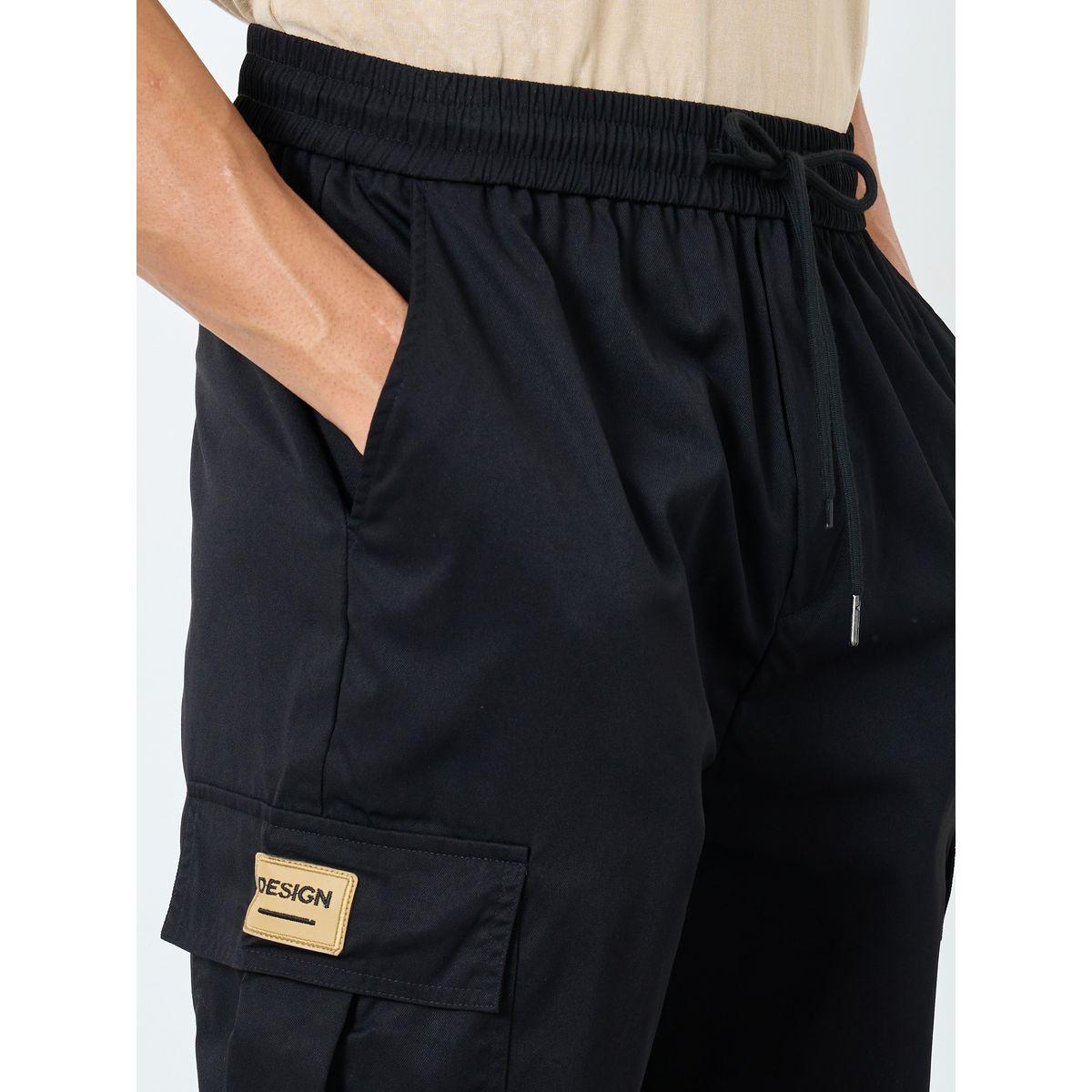 Styli Woven Oversized Cargo Joggers with Cuffed Hem and Badge-men-clothing-bottoms-joggers-image-3