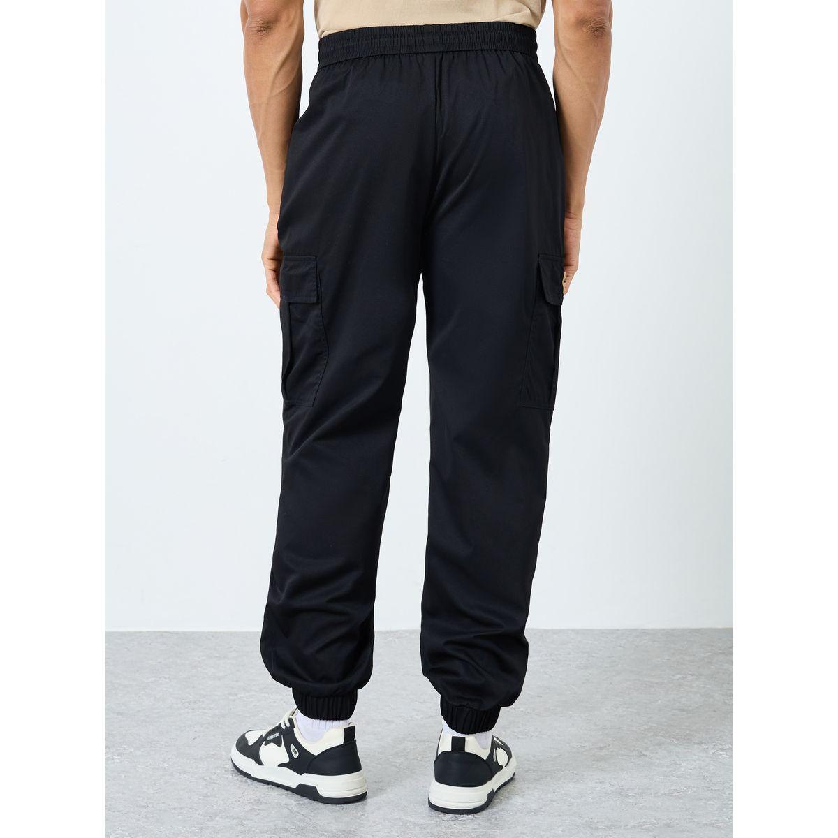 Styli Woven Oversized Cargo Joggers with Cuffed Hem and Badge-men-clothing-bottoms-joggers-image-4