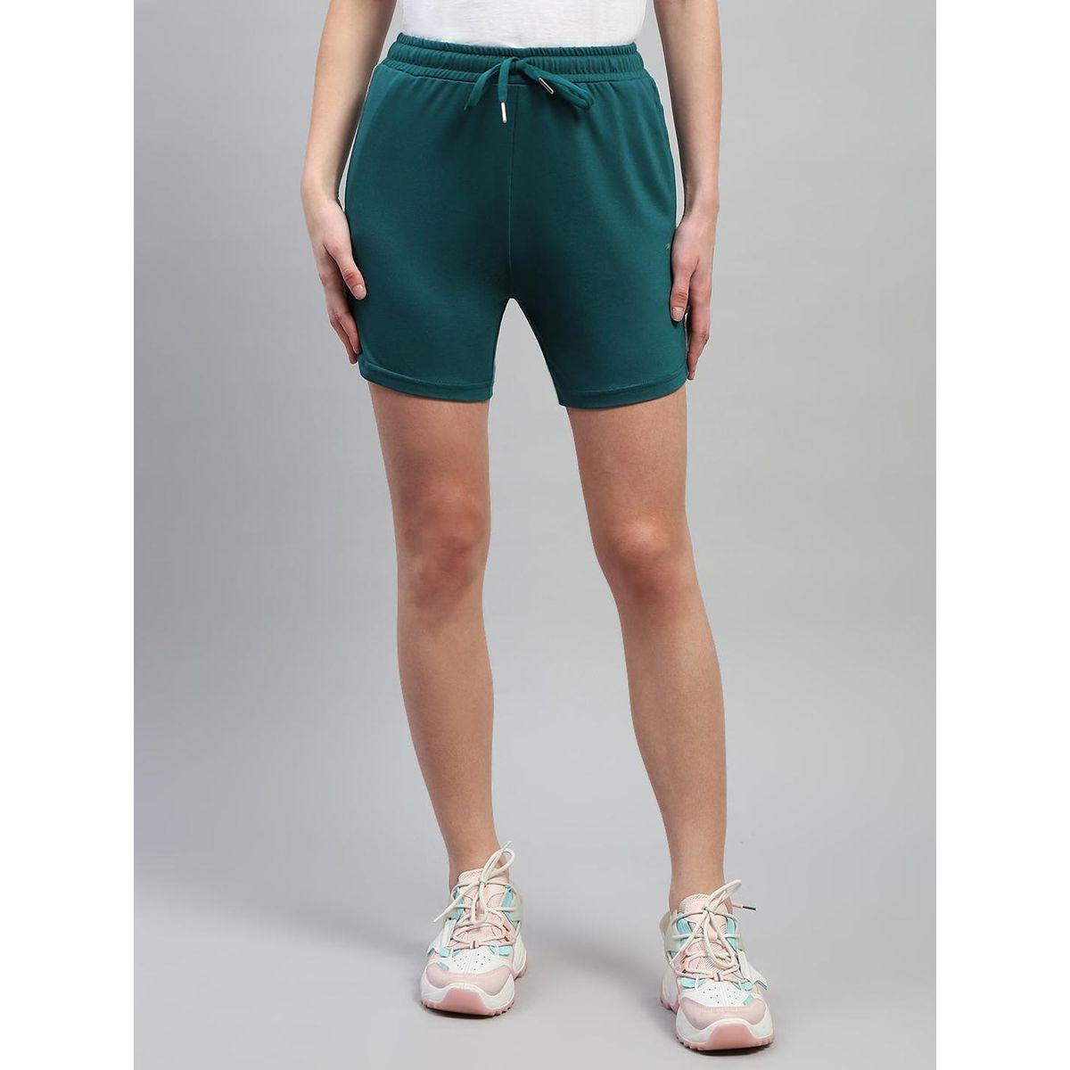 Monte Carlo Women Green Solid Drawstring Waistband Regular Fit Shorts-women-clothing-bottoms-shorts-image-1