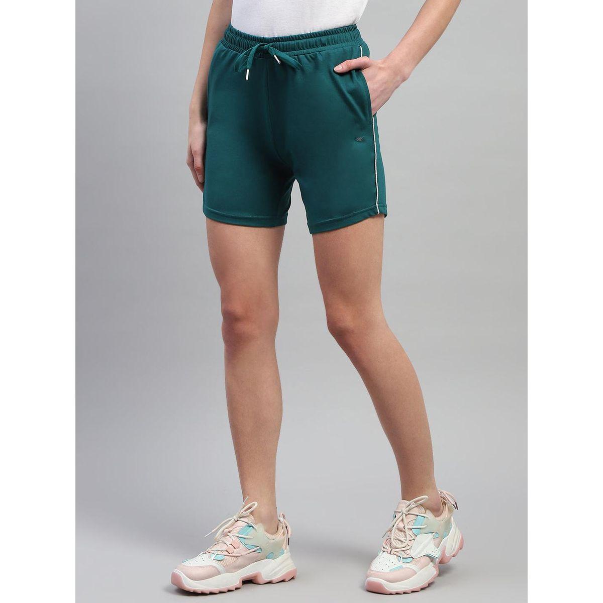 Monte Carlo Women Green Solid Drawstring Waistband Regular Fit Shorts-women-clothing-bottoms-shorts-image-2