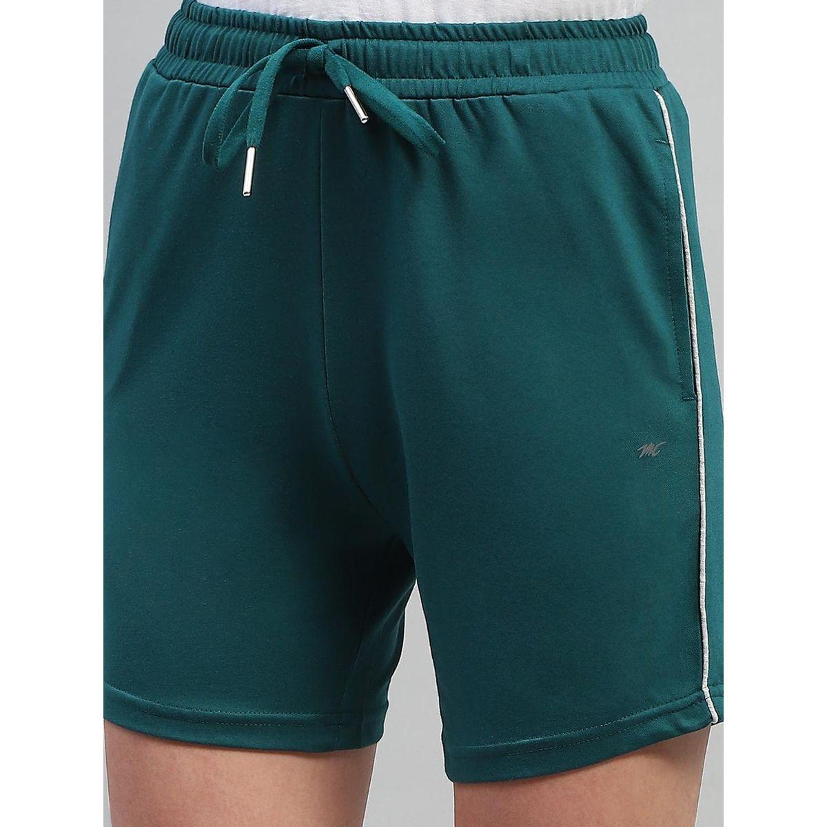 Monte Carlo Women Green Solid Drawstring Waistband Regular Fit Shorts-women-clothing-bottoms-shorts-image-6