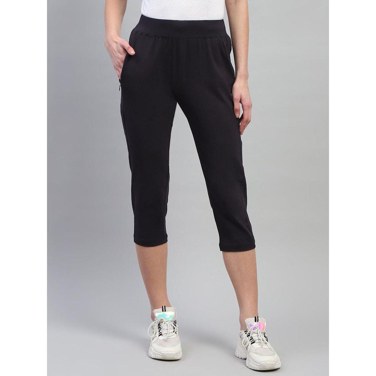 Monte Carlo Women Black Solid Elasticated Waistband Regular Fit Capri-women-clothing-bottoms-shorts-image-1