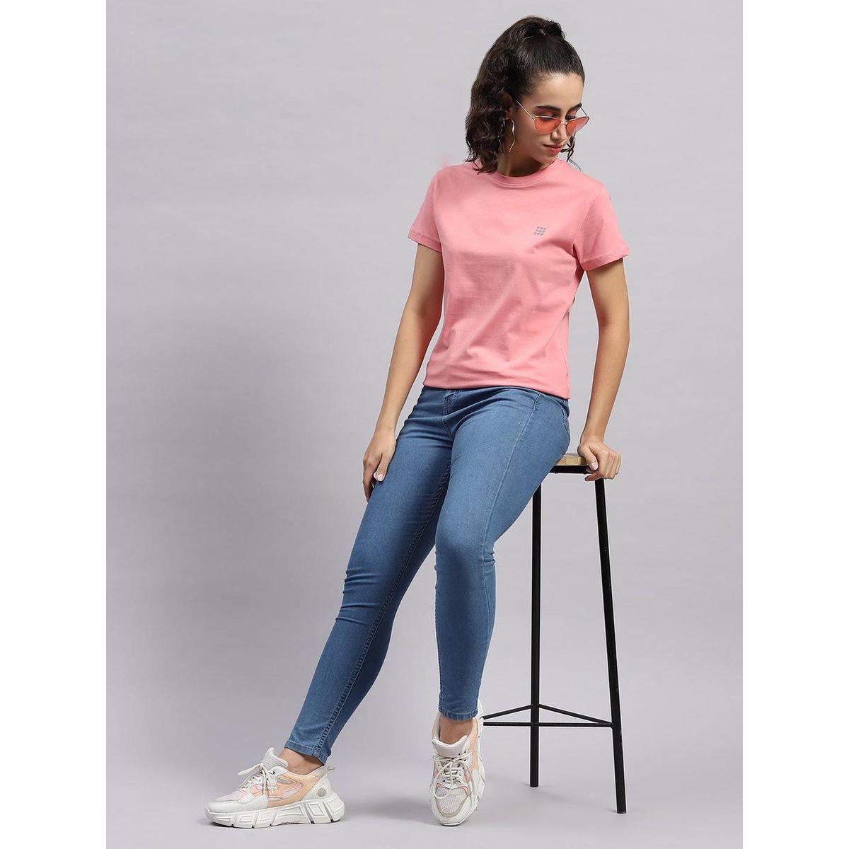 Rock.it X Styli Women Pink Solid Round Neck Short Sleeve Top-women-clothing-tshirts-image-5
