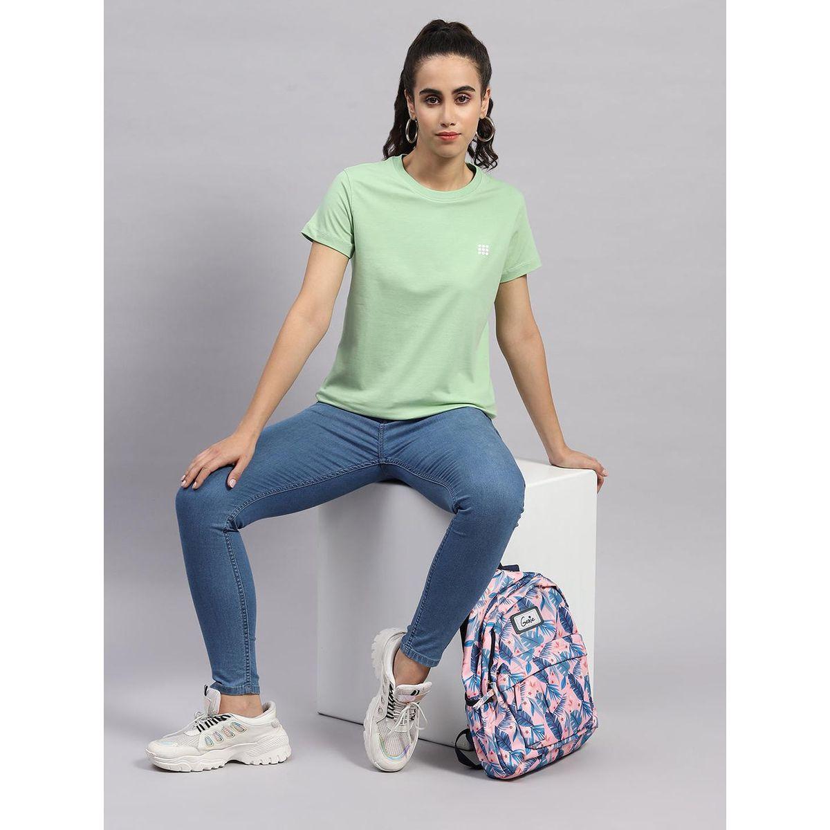 Rock.it X Styli Women Green Solid Round Neck Short Sleeve Top-women-clothing-tshirts-image-5