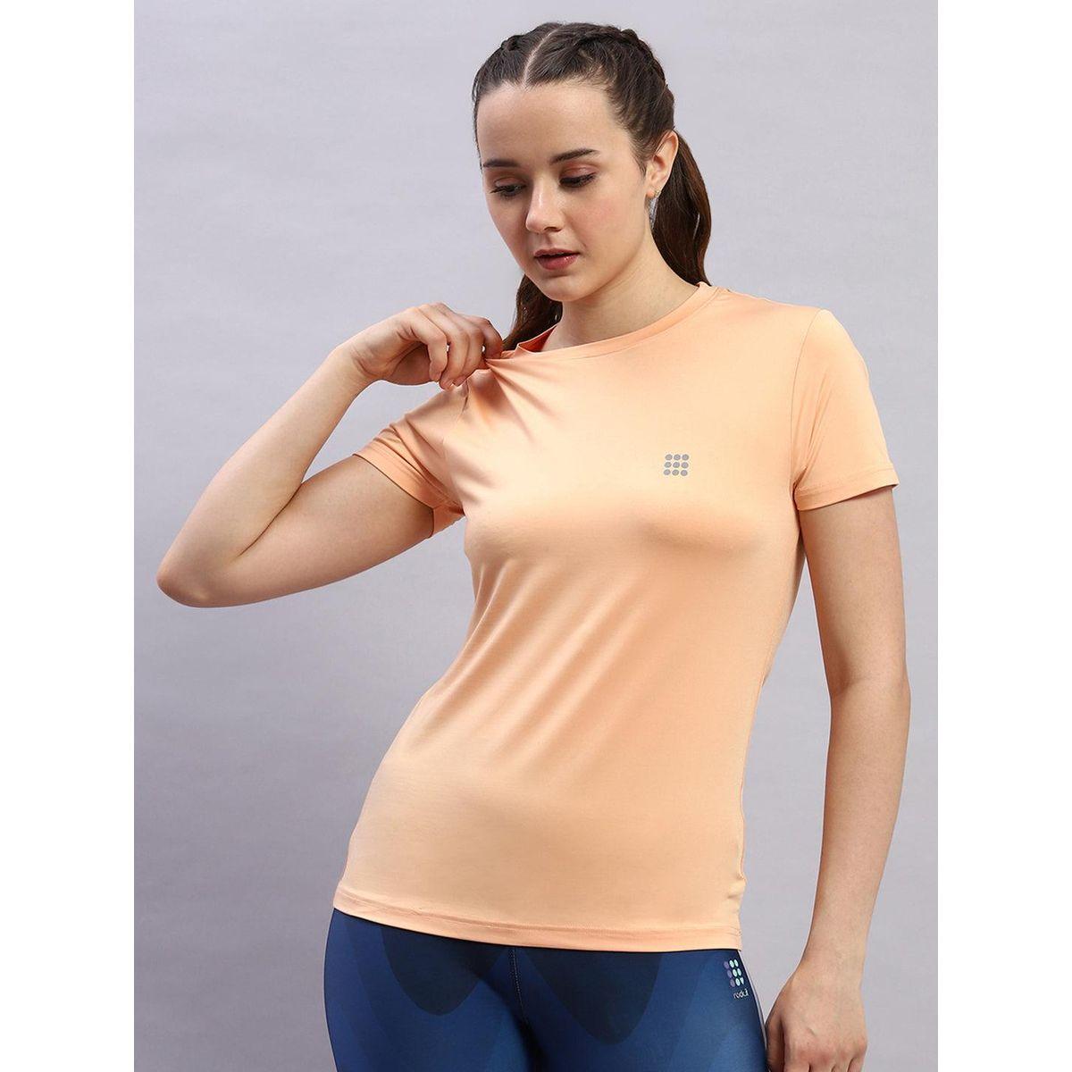Rock.it X Styli Women Peach Solid Round Neck Short Sleeve Top-women-clothing-tshirts-image-1