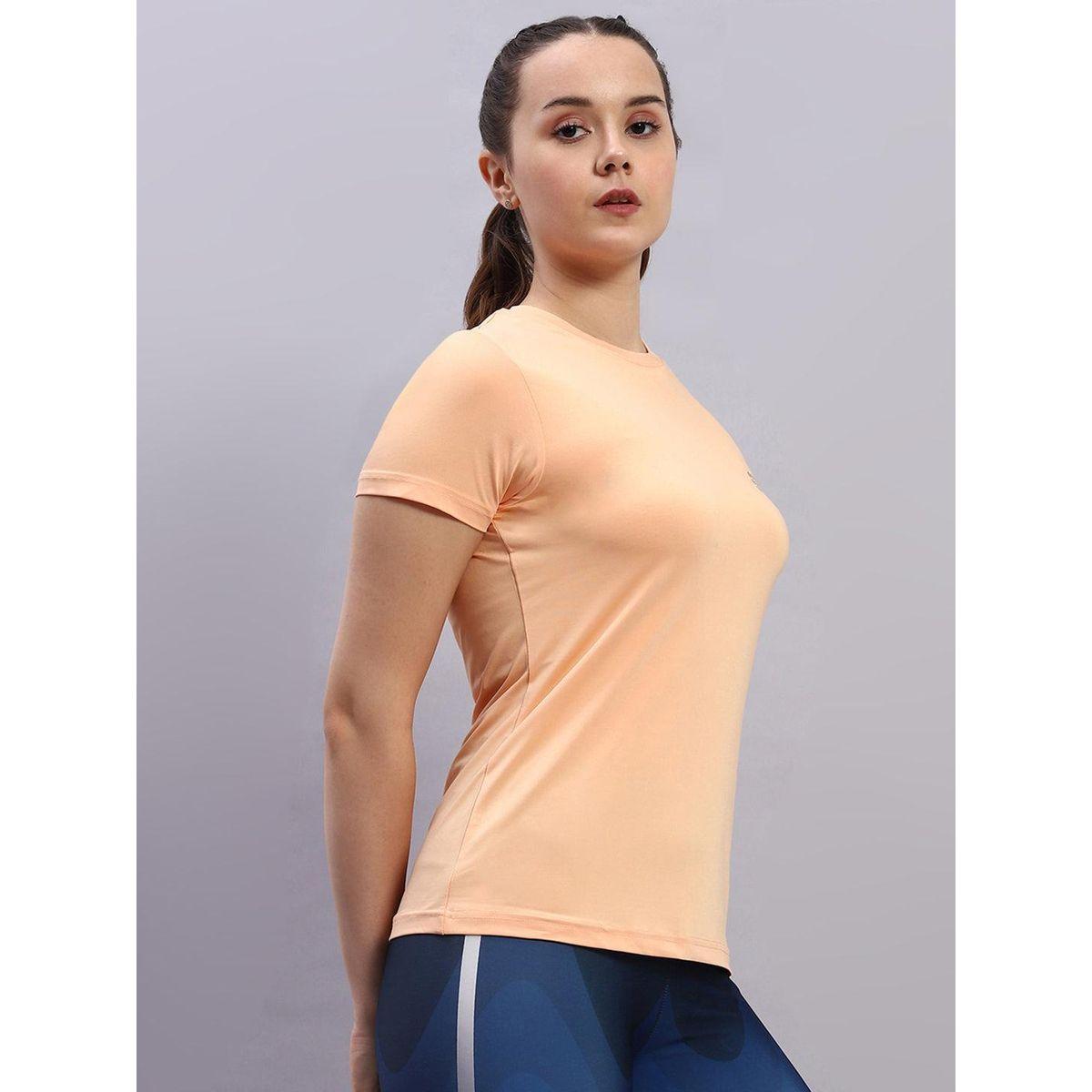 Rock.it X Styli Women Peach Solid Round Neck Short Sleeve Top-women-clothing-tshirts-image-3