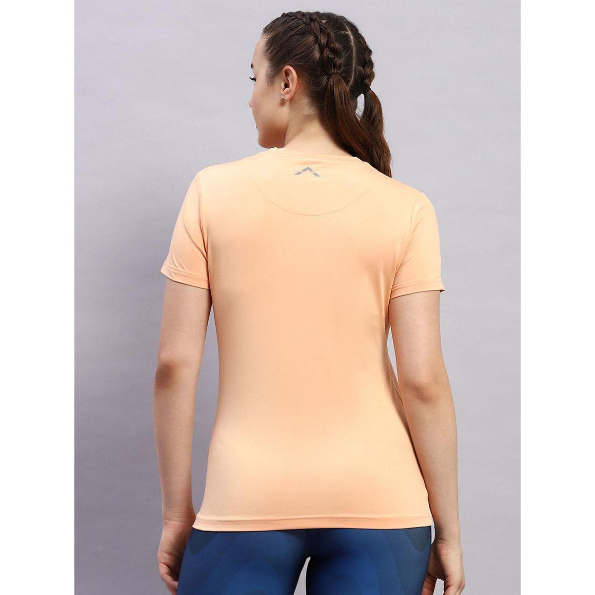 Rock.it X Styli Women Peach Solid Round Neck Short Sleeve Top-women-clothing-tshirts-image-4