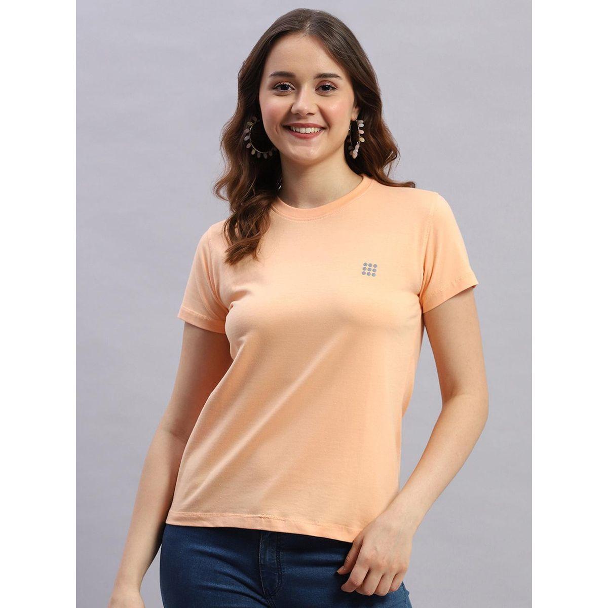 Rock.it X Styli Women Peach Solid Round Neck Short Sleeve Top-women-clothing-tshirts-image-1