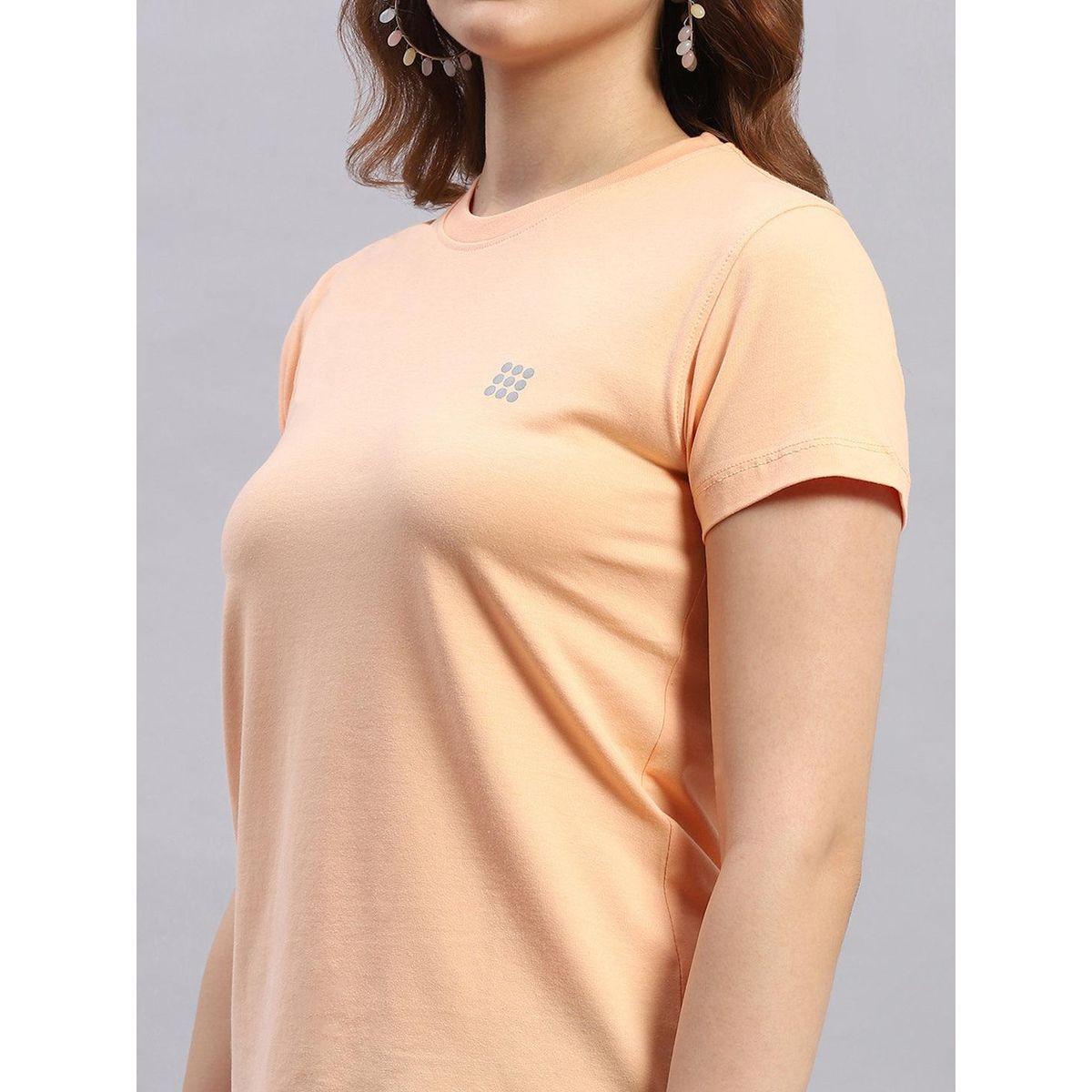 Rock.it X Styli Women Peach Solid Round Neck Short Sleeve Top-women-clothing-tshirts-image-6