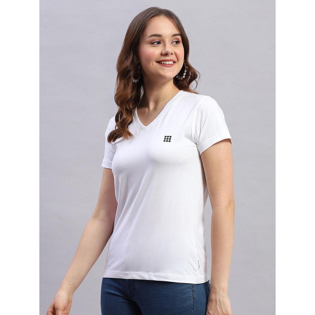 Rock.it X Styli Women White Solid V Neck Short Sleeve Top-women-clothing-tshirts-image-2