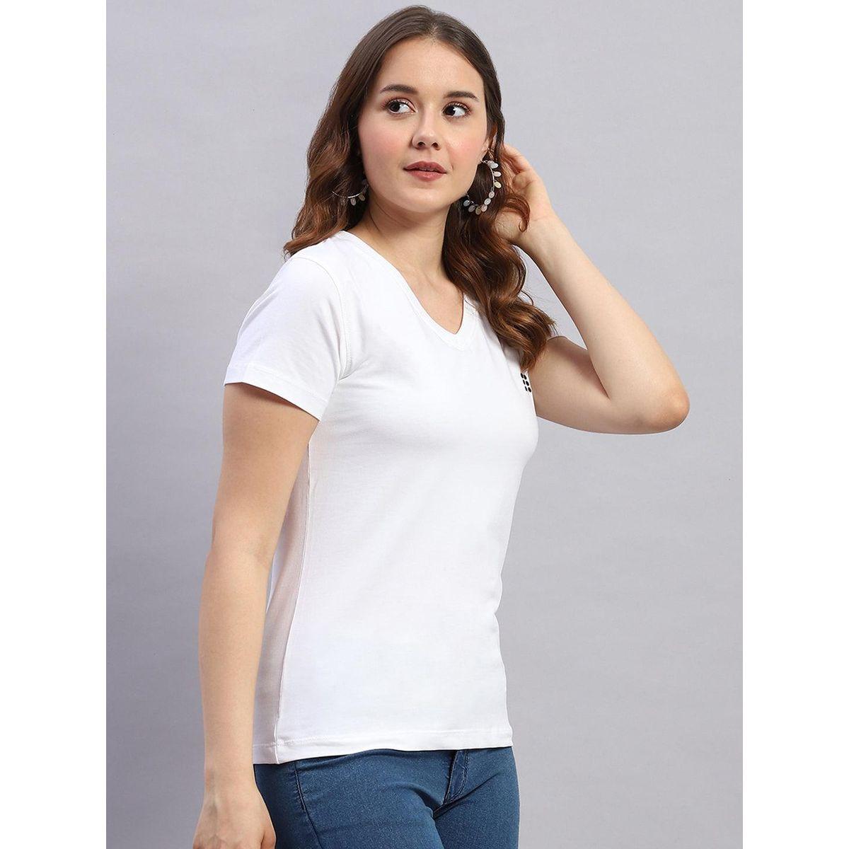 Rock.it X Styli Women White Solid V Neck Short Sleeve Top-women-clothing-tshirts-image-3