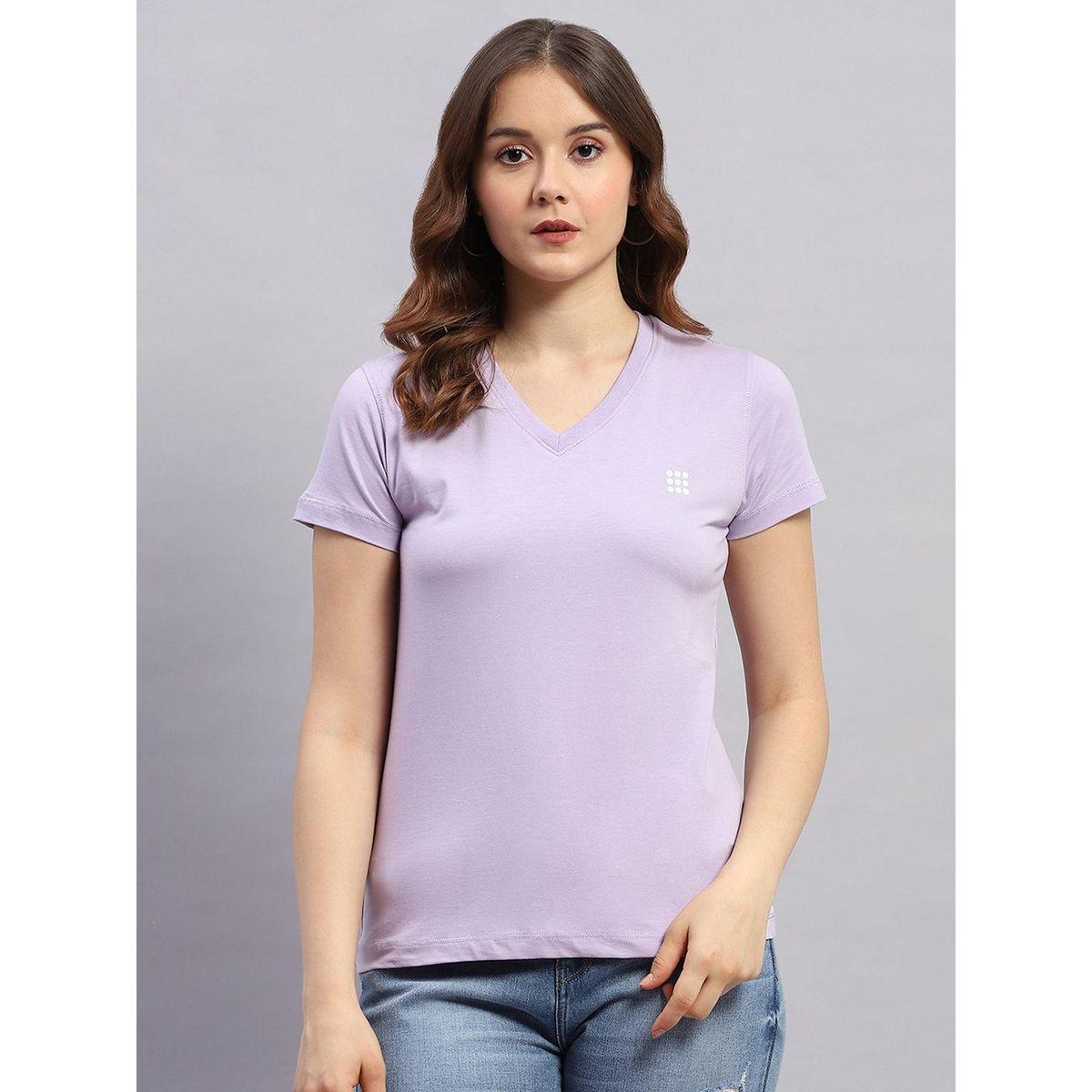 Rock.it X Styli Women Lavender Solid V Neck Short Sleeve Top-women-clothing-tshirts-image-1
