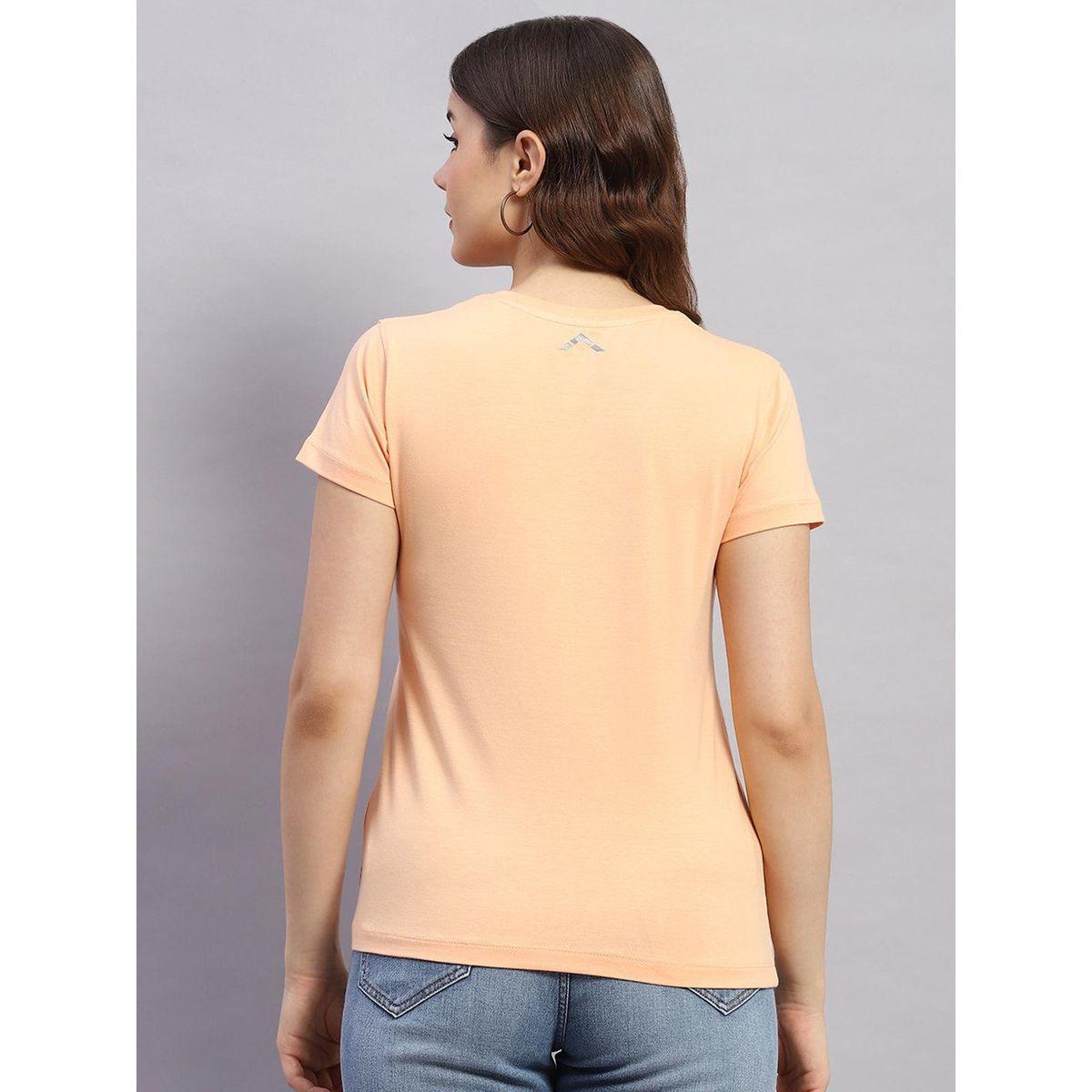 Rock.it X Styli Women Peach Solid V Neck Short Sleeve Top-women-clothing-tshirts-image-4