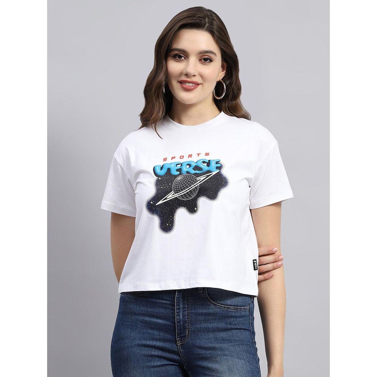 بلوزة بياقة دائرية وطبعة جرافيك-women-clothing-tshirts-image-1
