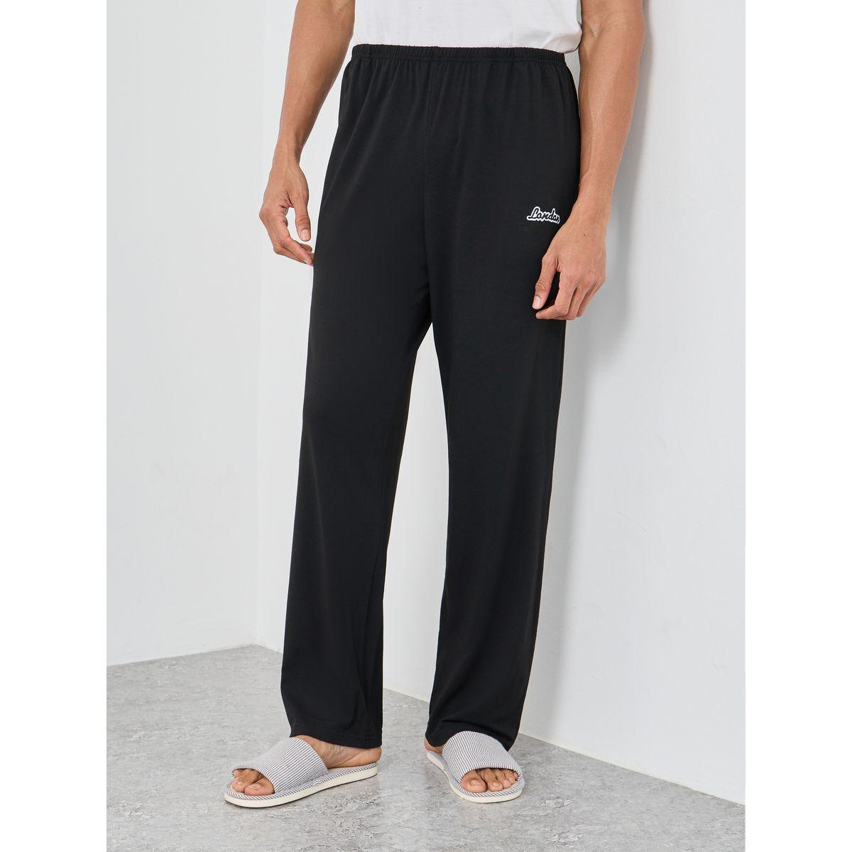 Styli Black Slogan Print Pyjama with Elastic Waist-men-clothing-nightwear-pyjamaandshorts-image-1