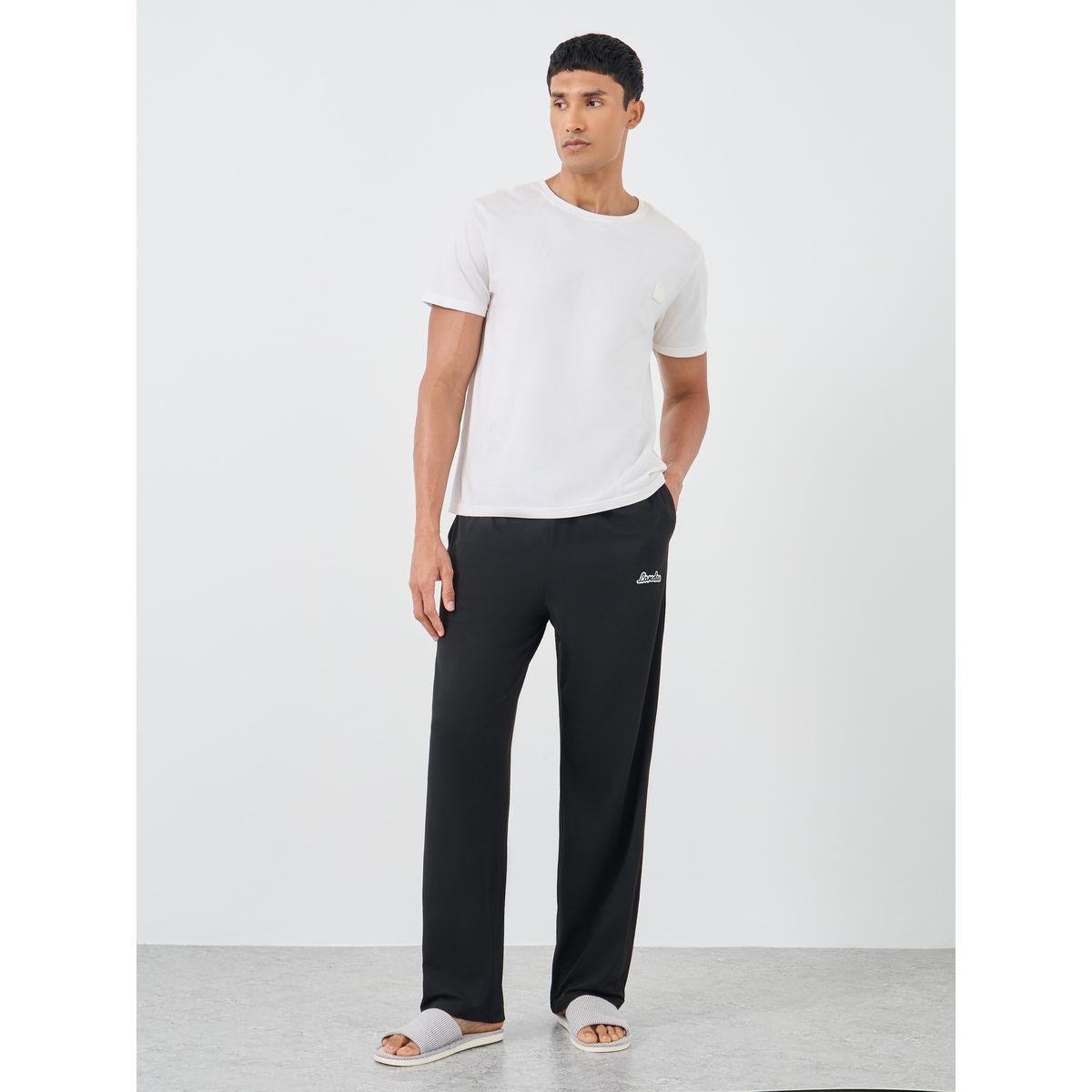 Styli Black Slogan Print Pyjama with Elastic Waist-men-clothing-nightwear-pyjamaandshorts-image-2
