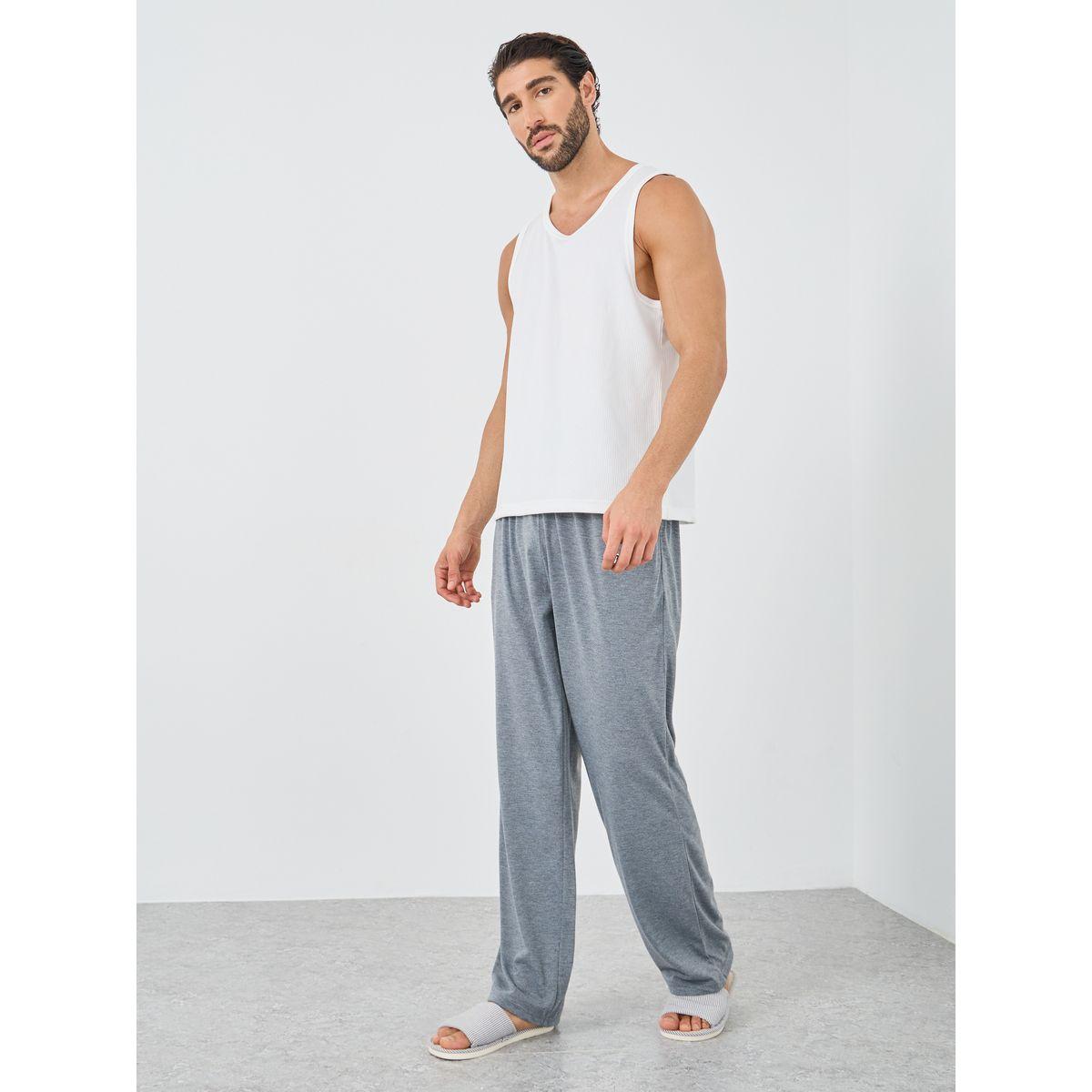 Styli Grey Slogan Print Pyjama with Elastic Waist-men-clothing-nightwear-pyjamaandshorts-image-2