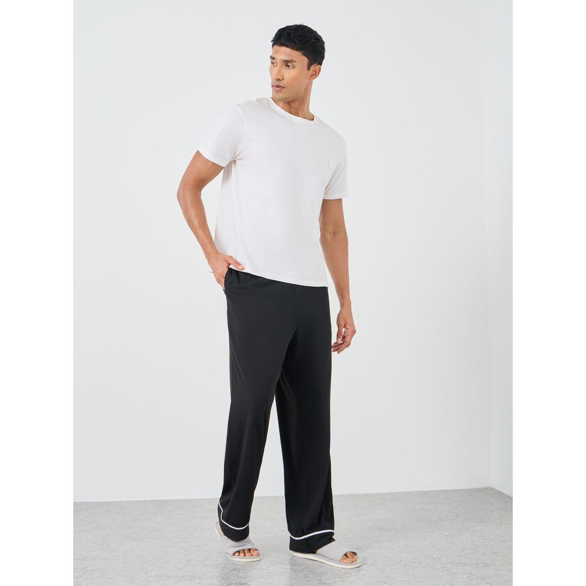 Styli Black Solid Pyjama with Contrast Piping Detail-men-clothing-nightwear-pyjamaandshorts-image-2