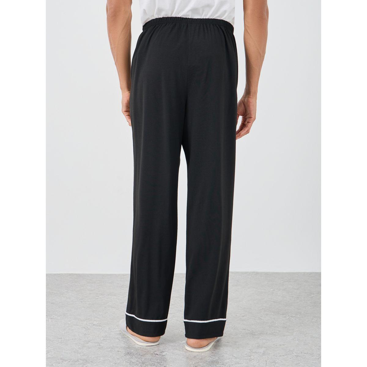 Styli Black Solid Pyjama with Contrast Piping Detail-men-clothing-nightwear-pyjamaandshorts-image-4
