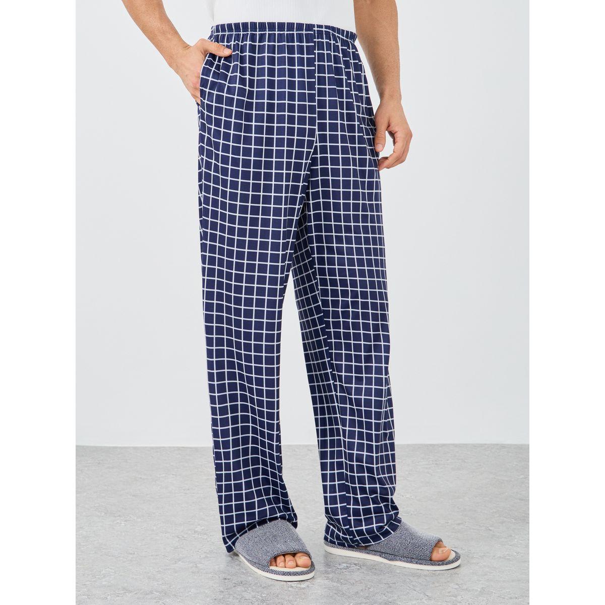 Styli Navy Blue Checkered Pyjama with Elastic Waist-men-clothing-nightwear-pyjamaandshorts-image-1