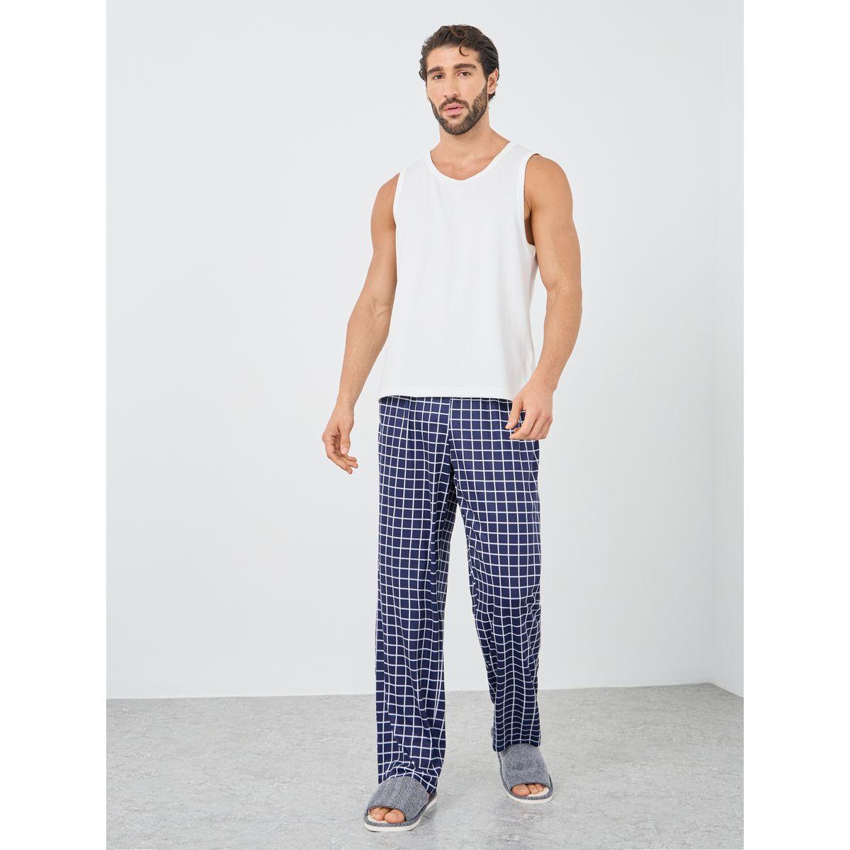 Styli Navy Blue Checkered Pyjama with Elastic Waist-men-clothing-nightwear-pyjamaandshorts-image-2