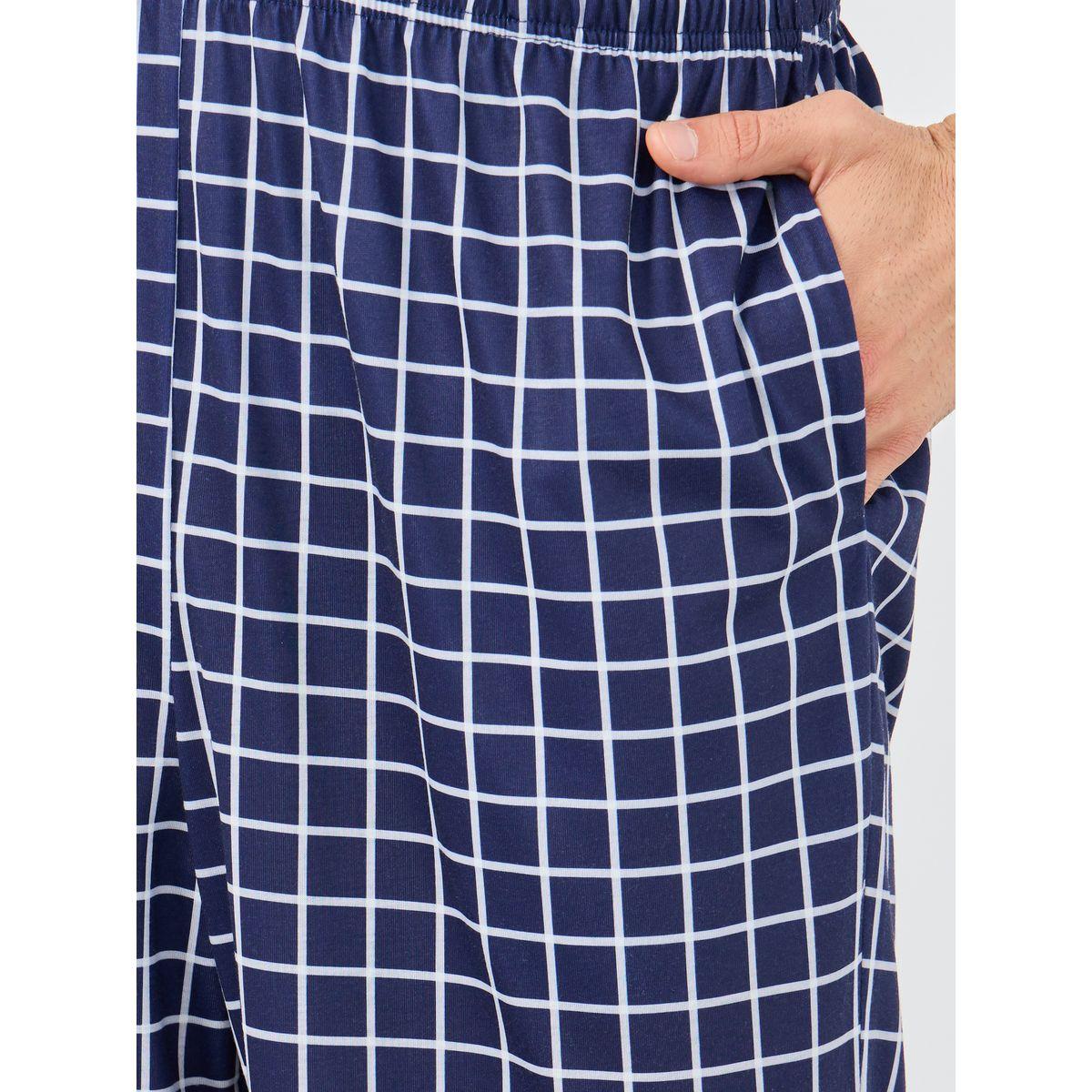 Styli Navy Blue Checkered Pyjama with Elastic Waist-men-clothing-nightwear-pyjamaandshorts-image-3