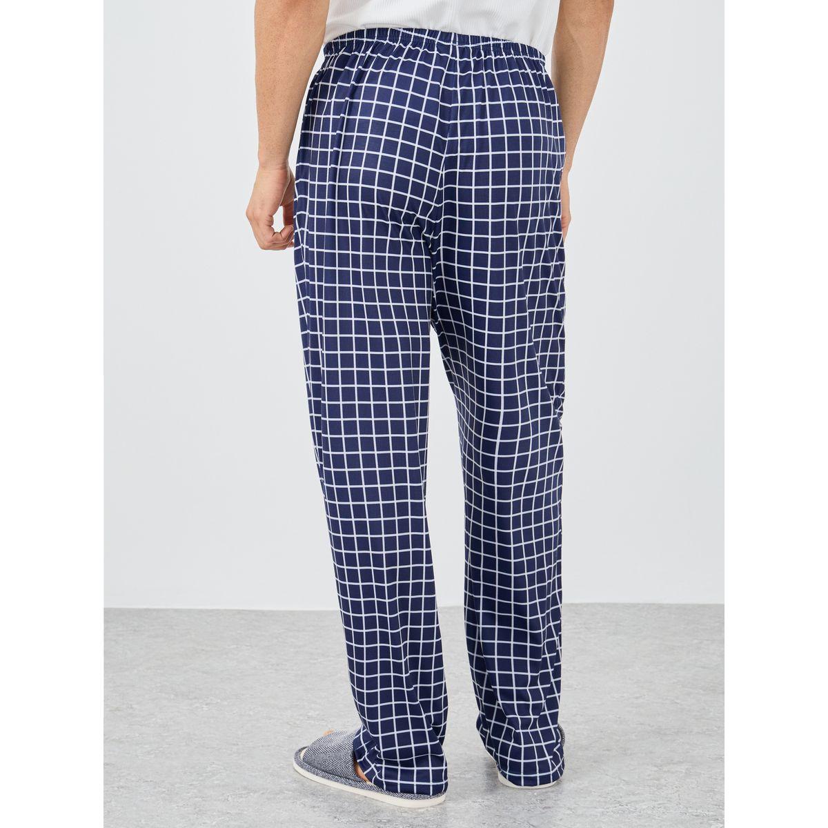 Styli Navy Blue Checkered Pyjama with Elastic Waist-men-clothing-nightwear-pyjamaandshorts-image-4
