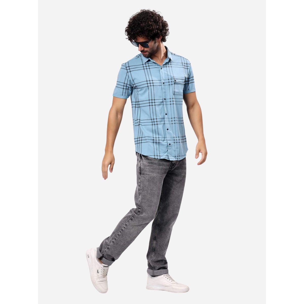 قميص بطبعة مربعات وأكمام قصيرة-men-clothing-shirts-image-2