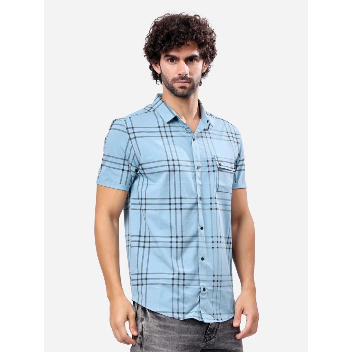 قميص بطبعة مربعات وأكمام قصيرة-men-clothing-shirts-image-5