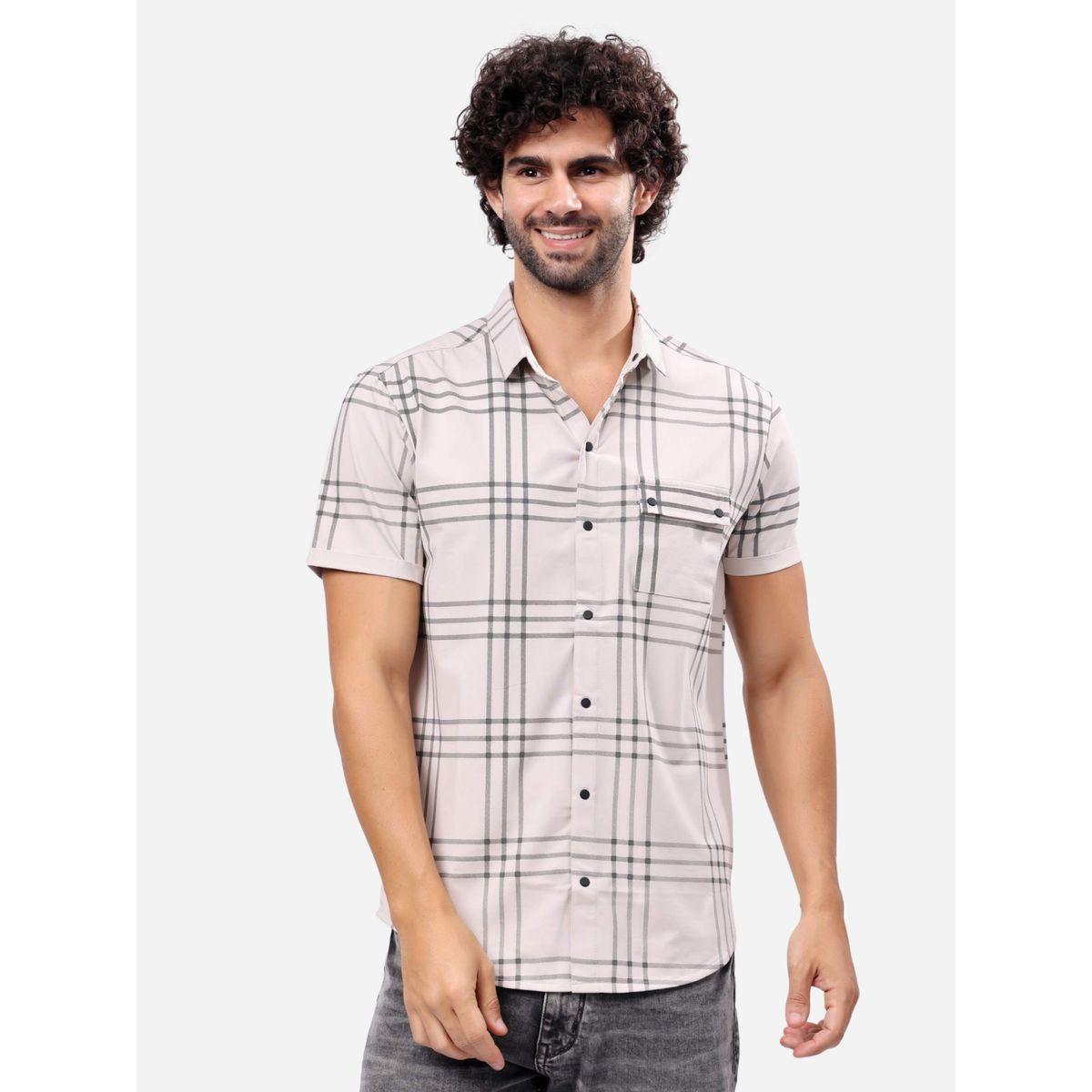 قميص بطبعة مربعات وأكمام قصيرة-men-clothing-shirts-image-1