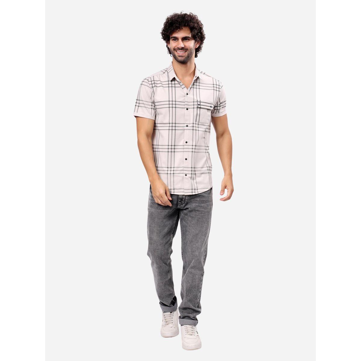 قميص بطبعة مربعات وأكمام قصيرة-men-clothing-shirts-image-7