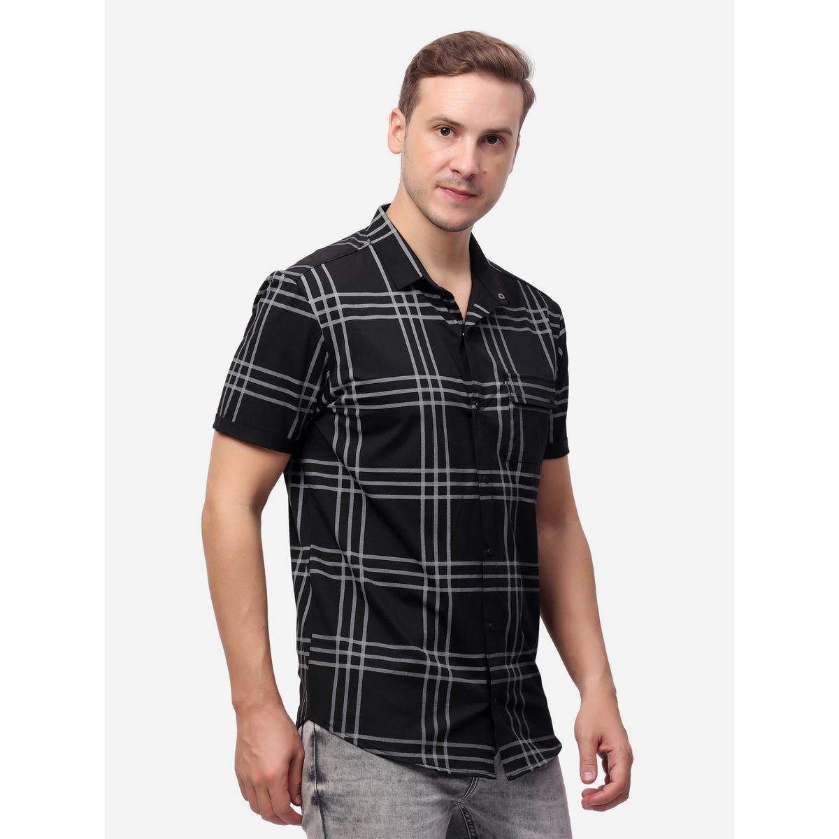 قميص مطبع بنمط مربعات مع أكمام قصيرة-men-clothing-shirts-image-5