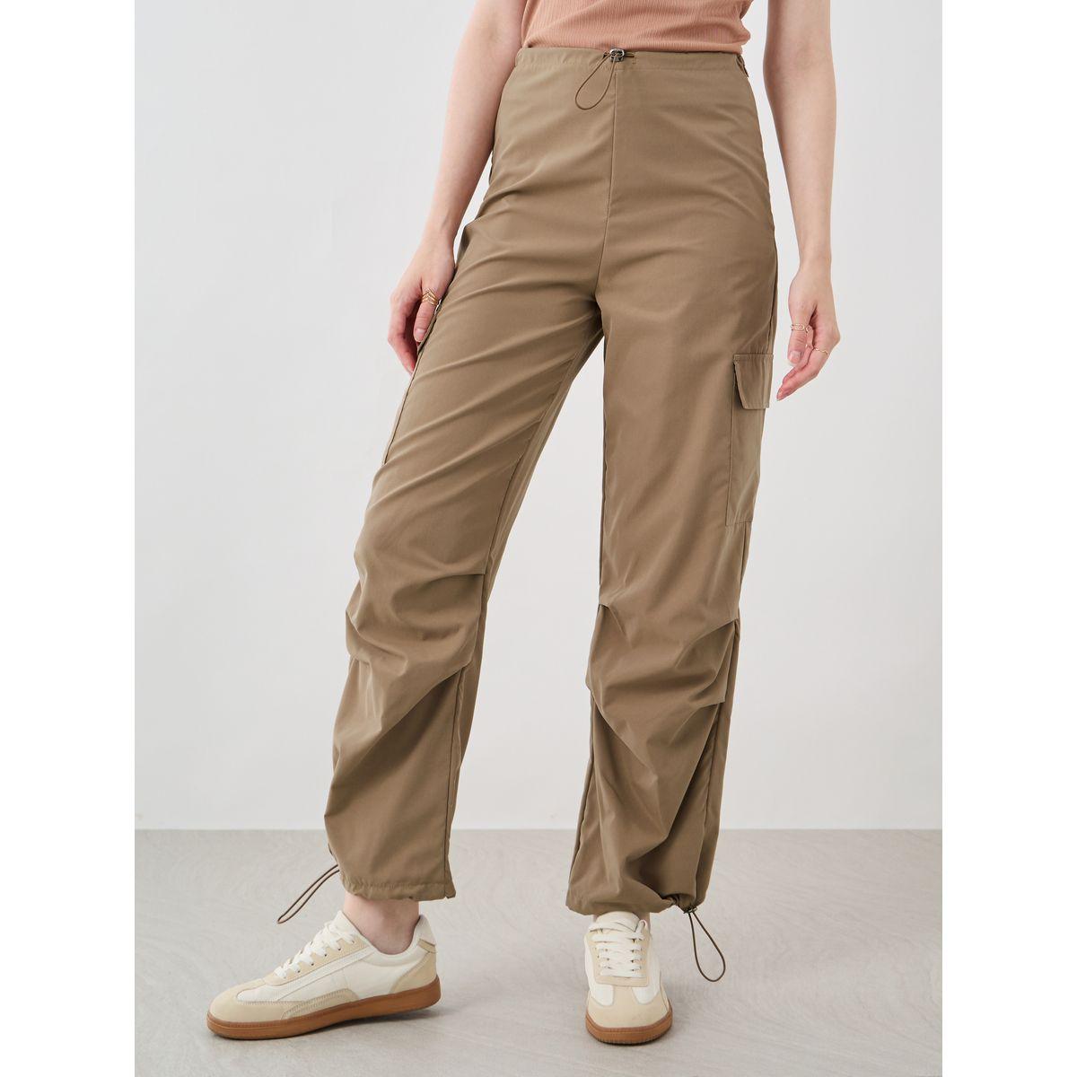 Styli Women Khaki Solid Drawstring Hem Cargo Pants-women-clothing-bottoms-trousers-image-2