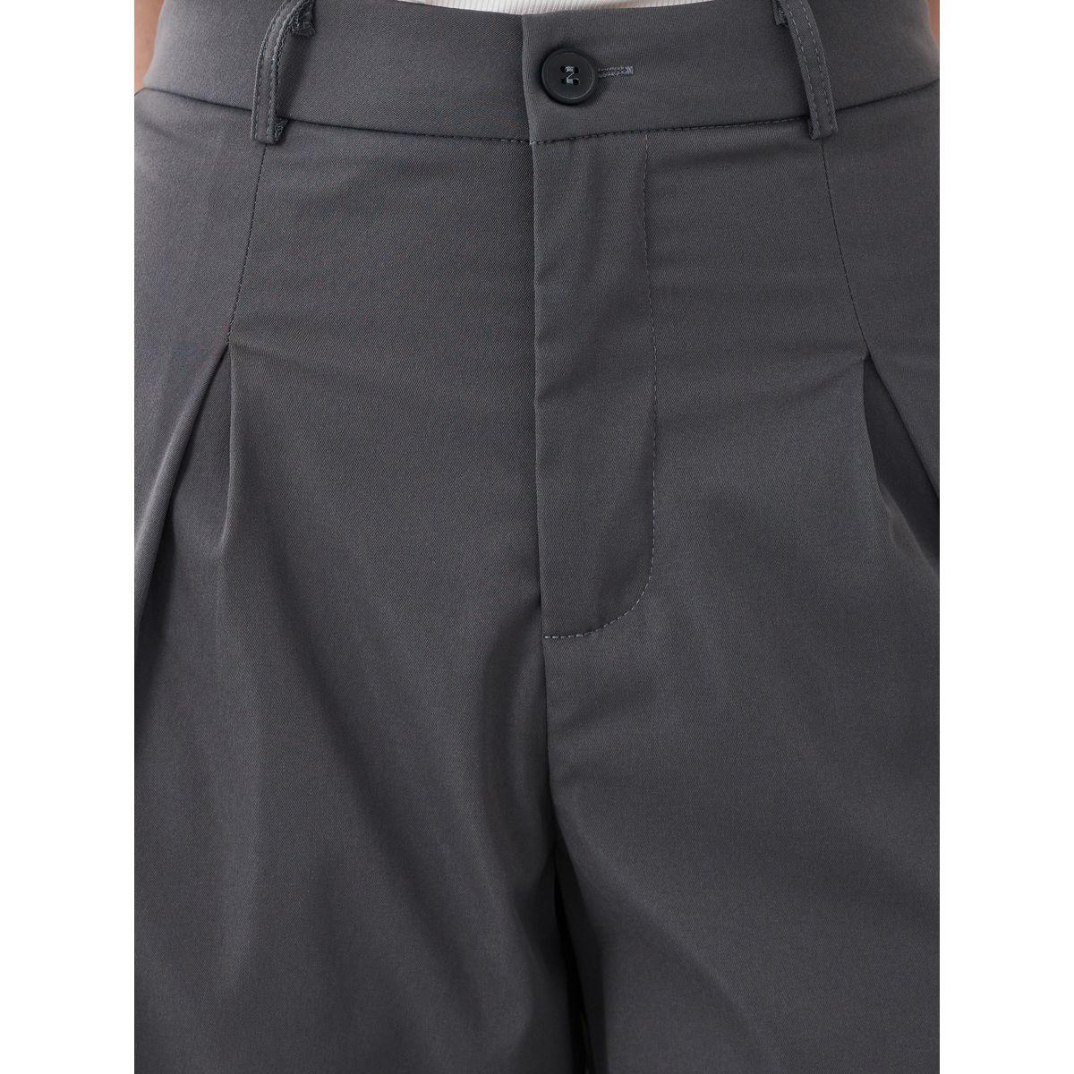 Styli Women Grey Solid Cropped Wide Leg Pants with Belt Loops-women-clothing-bottoms-trousers-image-3