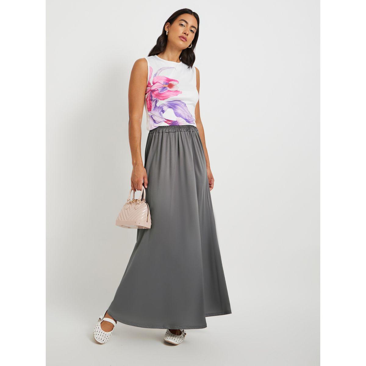 Styli Solid Pleated A-Line Maxi Skirt-women-clothing-bottoms-skirts-image-1
