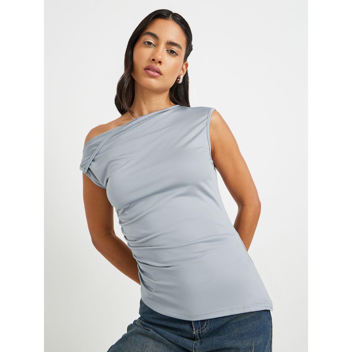 Styli Solid One Shoulder Gathered Detail Blouse-women-clothing-shirtsandblouses-blouses-image-1