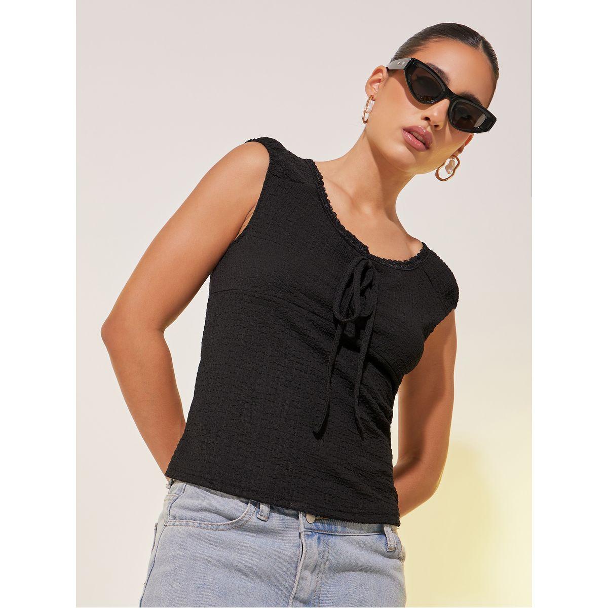 بلوزة بلا أكمام بياقة دائرية وتفاصيل بارزة الملمس-women-clothing-shirtsandblouses-blouses-image-1