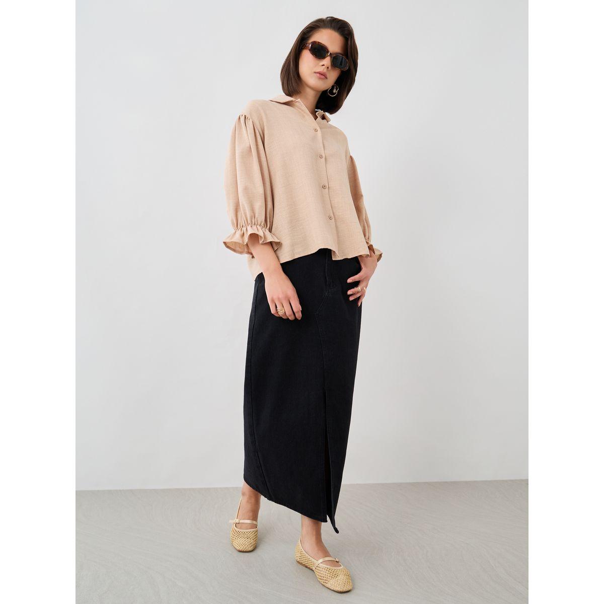 Styli Ruffled Sleeve Buttoned Spread Collar Shirt-women-clothing-shirtsandblouses-shirts-image-2
